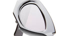 Close-up of Kuboraum F5 eyeglasses by KUBORAUM, featuring a black geometric frame and clear lenses, front-facing view.