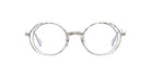 Kuboraum H11 eyeglasses feature round, clear lenses set in thin, translucent frames and are displayed facing forward against a white background.