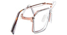 The Kuboraum H15 features a unique double-layered metal frame in rose gold and silver, rectangular lenses, and tortoiseshell-patterned arms for a stylish eyewear look.