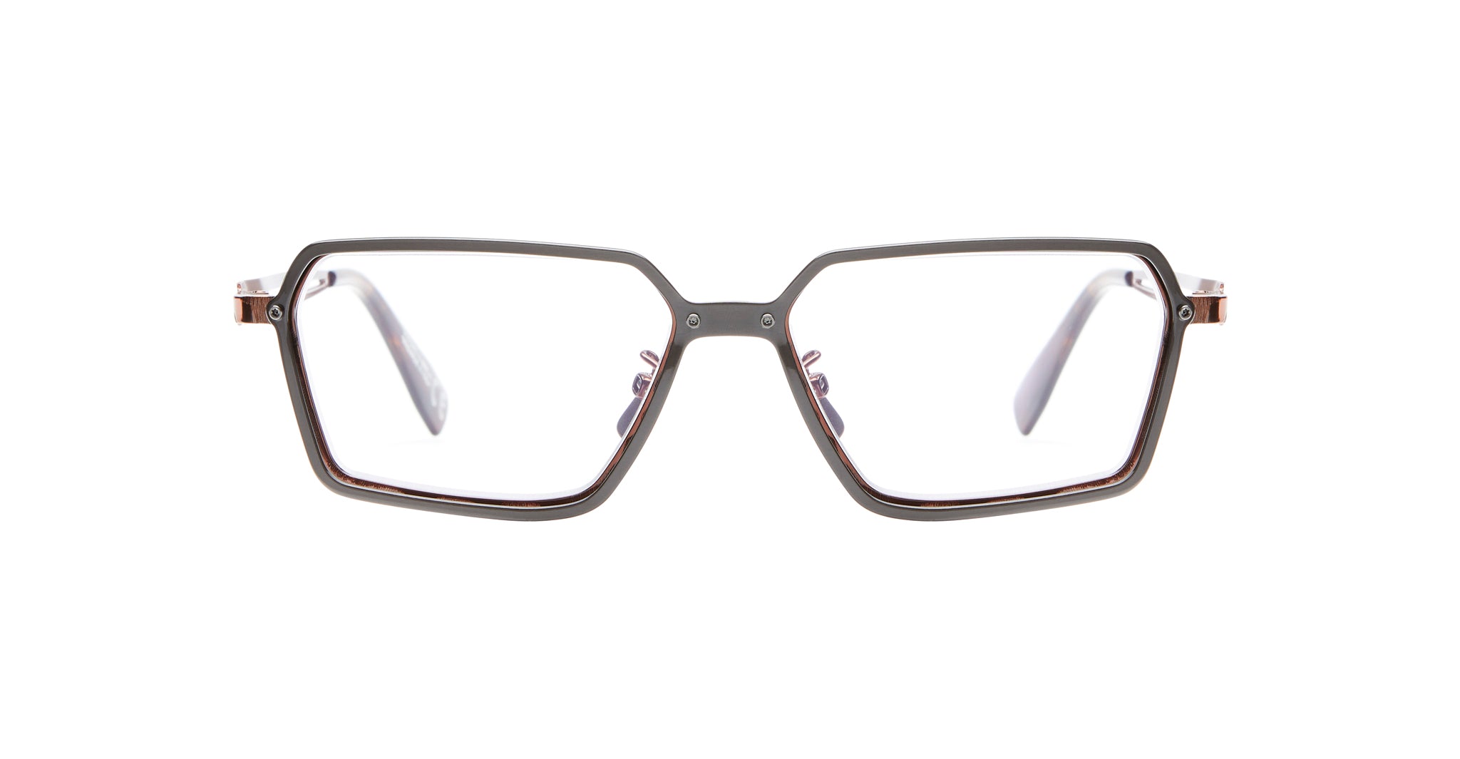 The Kuboraum H15 features rectangular eyeglasses with a dark, thin metal frame and clear lenses, displayed from the front against a plain white background.