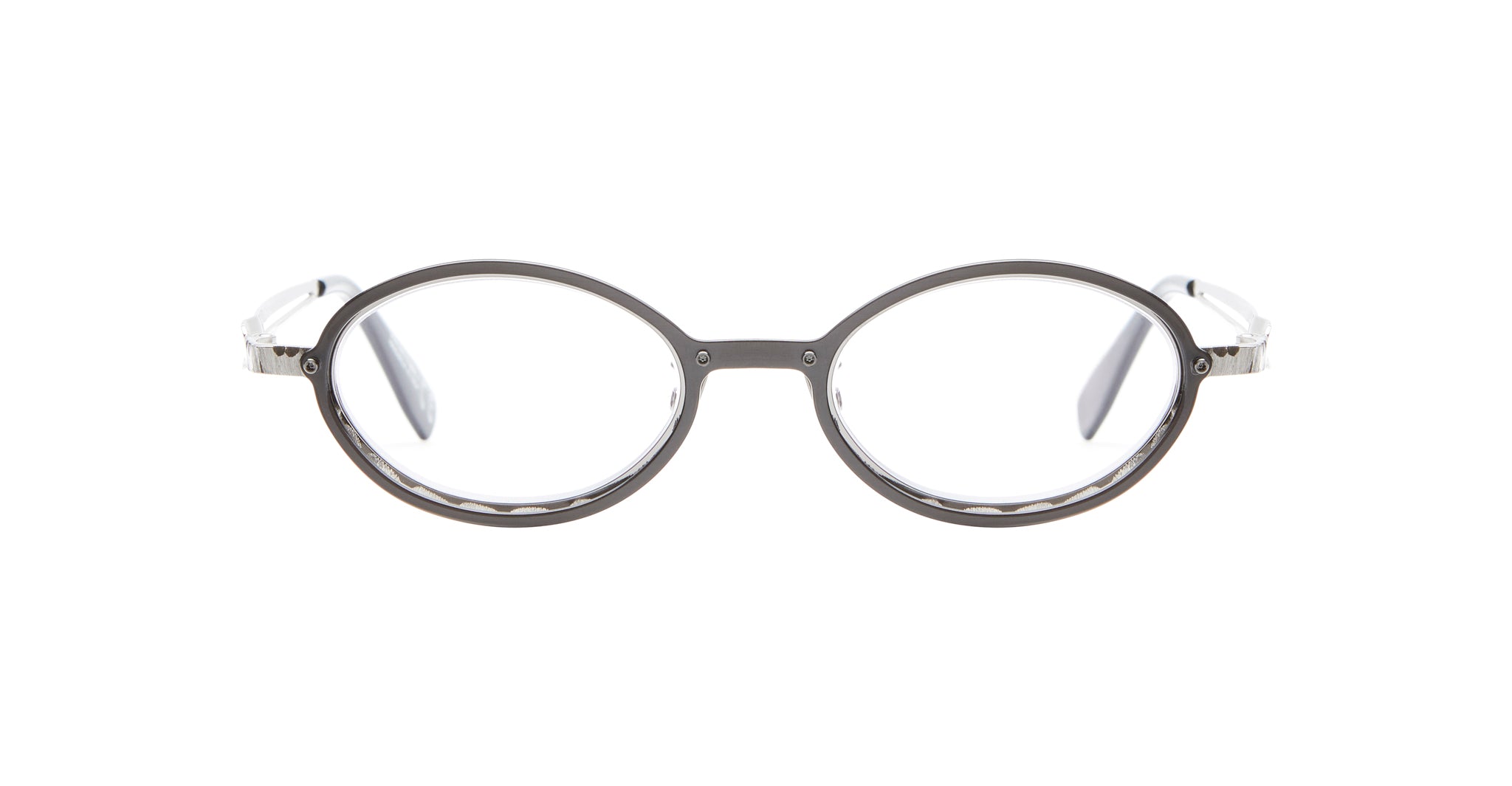 The Kuboraum H18 eyeglasses, featuring round black rims and clear lenses, are displayed against a plain white background.