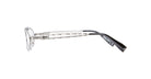 Side view of Kuboraum H18 clear round eyeglasses with patterned transparent arms and black tips, displayed on a white background.