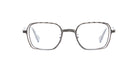 The Kuboraum H22 eyeglasses feature large, rectangular metal frames with clear lenses, displayed front-facing on a white background.