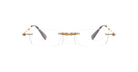 The Kuboraum H40 features rimless geometric hexagonal lenses, a gold bridge and temples, plus dark temple tips, displayed against a white background.