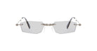 Kuboraum H40 rimless geometric gray sunglasses with silver bridge and temple details, shown on a white background.