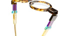 KUBORAUM Kuboraum I02 tortoiseshell eyeglasses with geometric colorful temple joints, side view.