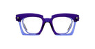 Kuboraum J9 eyeglass frames feature a bold, square shape in translucent deep blue, displayed from the front on a white background.