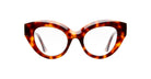 The Kuboraum K35 eyeglasses feature a bold cat-eye shape and a tortoiseshell patterned frame, displayed against a white background.