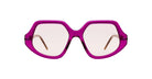 Front view of KUBORAUM P20 oversized geometric sunglasses with bright pink frames and retro lenses.