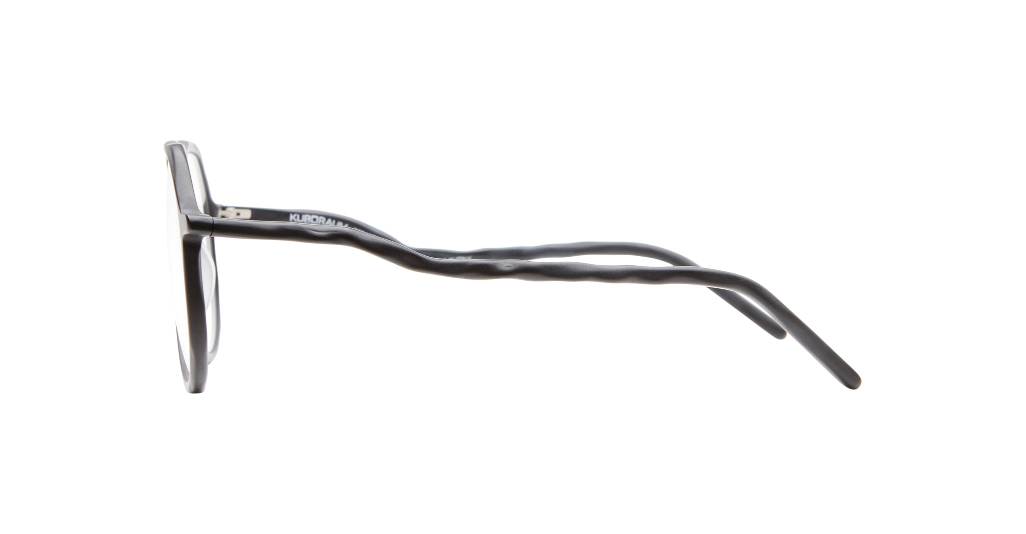 Side view of Kuboraum L10 black-framed eyeglasses with wavy arms by KUBORAUM.