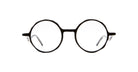 KUBORAUM Kuboraum L11 round black eyeglasses with clear lenses, front-facing view. Eyeglass frames feature circular design.