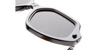 Close-up of KUBORAUM P20 black sunglasses, one lens removed to reveal hinge and frame construction, viewed from the side.