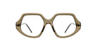 Front view of Kuboraum P20 eyeglasses featuring large, geometric light brown frames with clear lenses and slightly angled black arms, displayed on a white background.