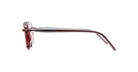 Side view of Kuboraum P23 red eyeglasses featuring translucent frames and straight arms, displayed against a white background.