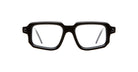 Kuboraum P23 black rectangular eyeglasses with thick frames, wide arms, and clear lenses, displayed front-facing on a white background.
