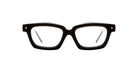 Kuboraum P25 eyeglasses in black feature thick rectangular rims and clear lenses, displayed front-facing on a white background.