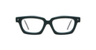 Front view of Kuboraum P25 black rectangular eyeglasses with thick frames and clear lenses, displayed on a white background.