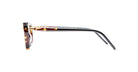Side view of Kuboraum P25 eyeglasses featuring tortoiseshell-patterned frames, gold accents by the hinges, and black temple arms, displayed on a plain white background.