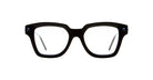 Kuboraum P28 eyeglasses by KUBORAUM, black rectangular frames with clear lenses shown from the front.