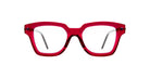 Kuboraum P28 by KUBORAUM red rectangular eyeglass frames with clear lenses, front view. Eyeglasses product photo.