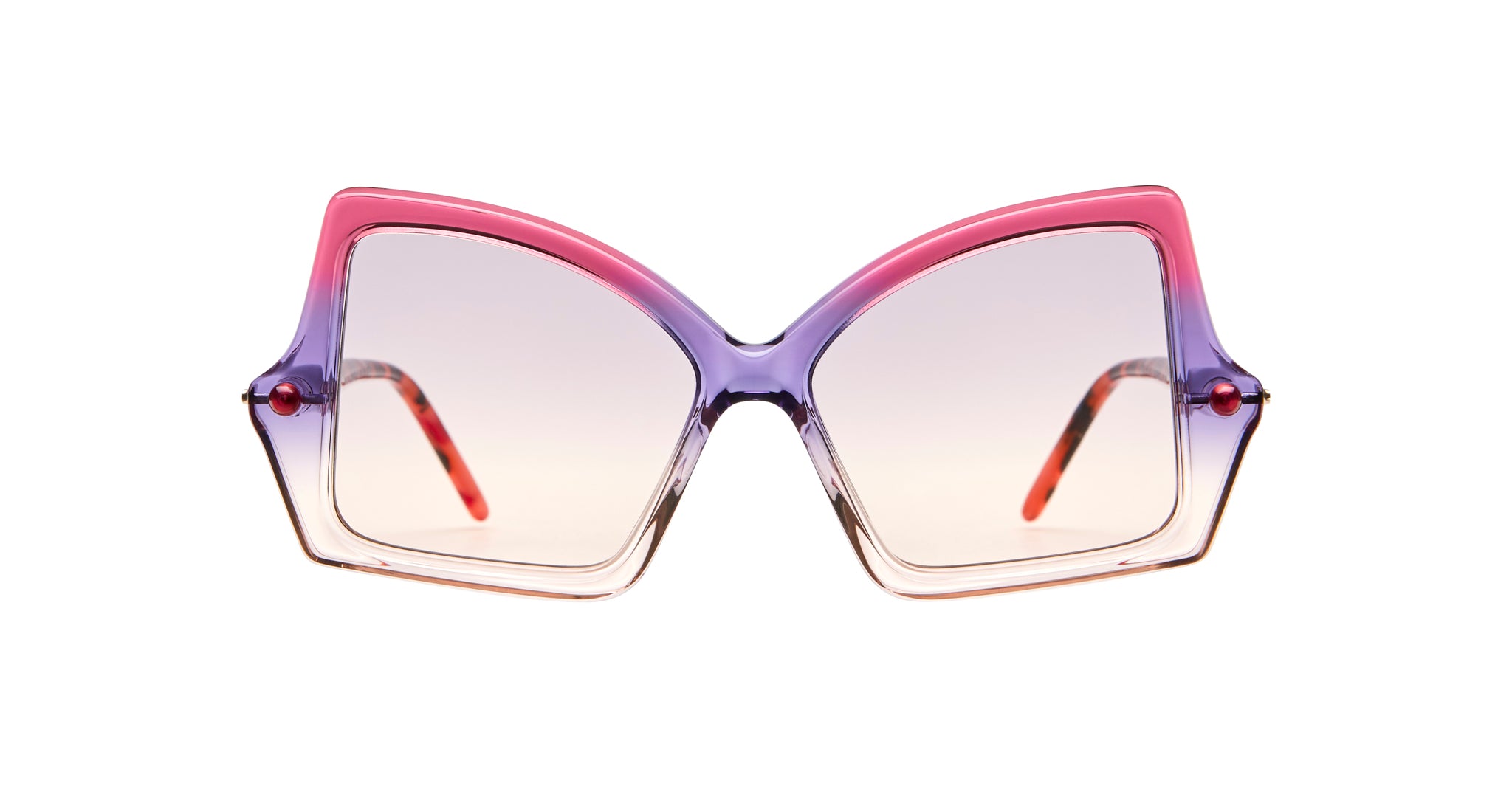 KUBORAUM P30 oversized square sunglasses with pink-purple gradient frames and light-tinted lenses, front view.