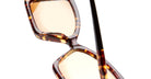 Close-up of KUBORAUM P30 tortoiseshell square sunglasses with UV-protective light brown lenses, front angle view.