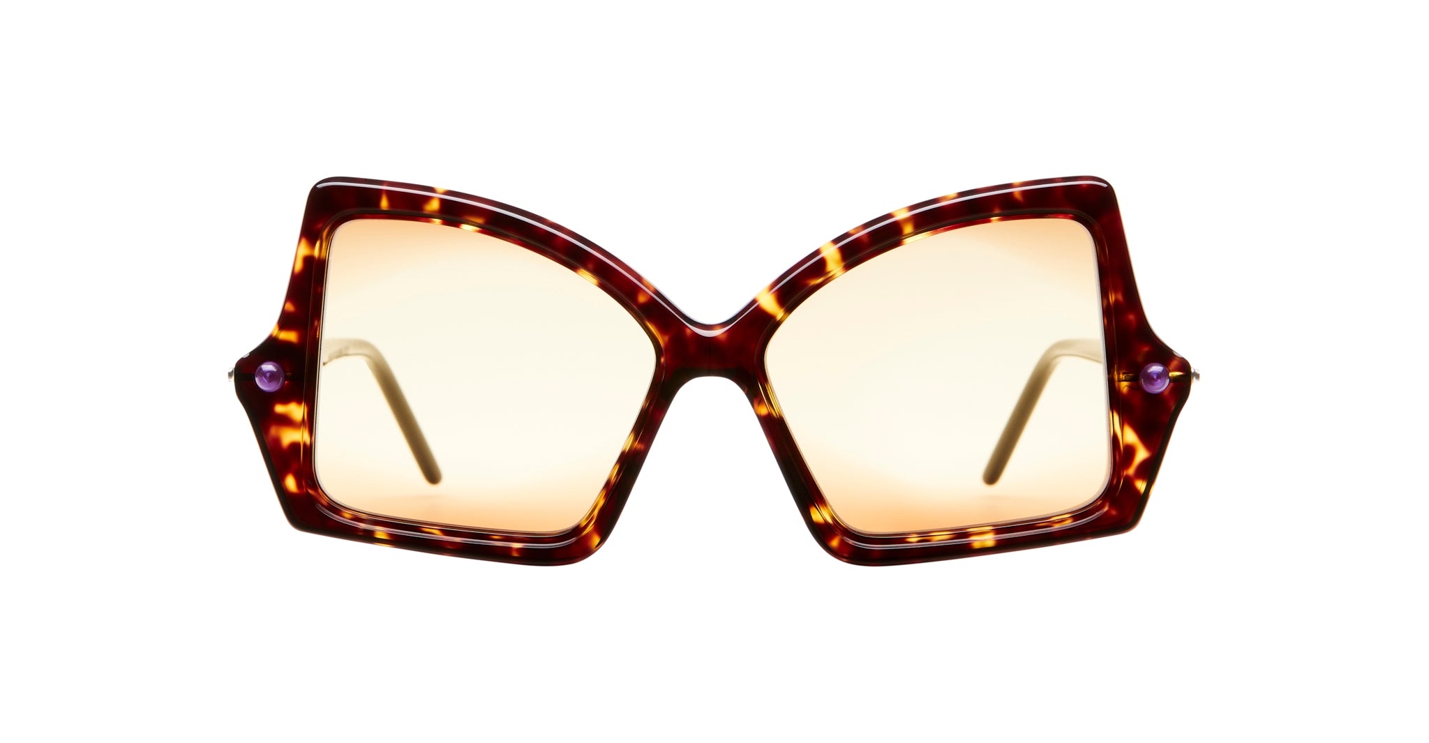 Kuboraum P30 sunglasses by KUBORAUM, featuring square tortoiseshell frames and yellow-tinted UV lenses, front view.