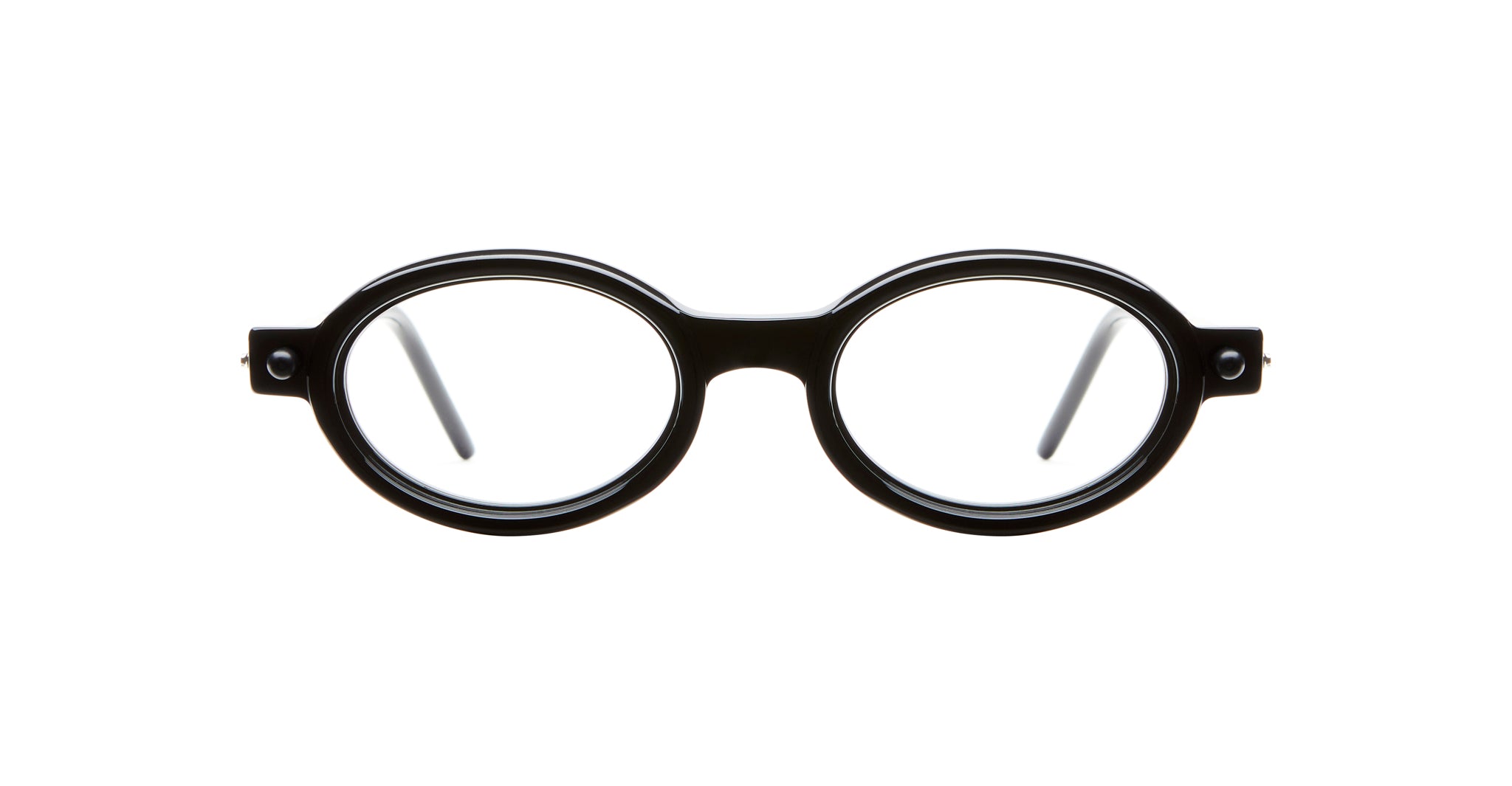 The Kuboraum P6 is a pair of black, round eyeglasses with thick frames, shown from the front against a white background.