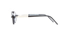 Side view of Kuboraum P6 black-rimmed eyeglasses with straight temples and white detail near the hinges, displayed on a white background.
