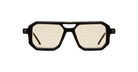 KUBORAUM P8 black geometric sunglasses with beige-tinted UV lenses, front view.