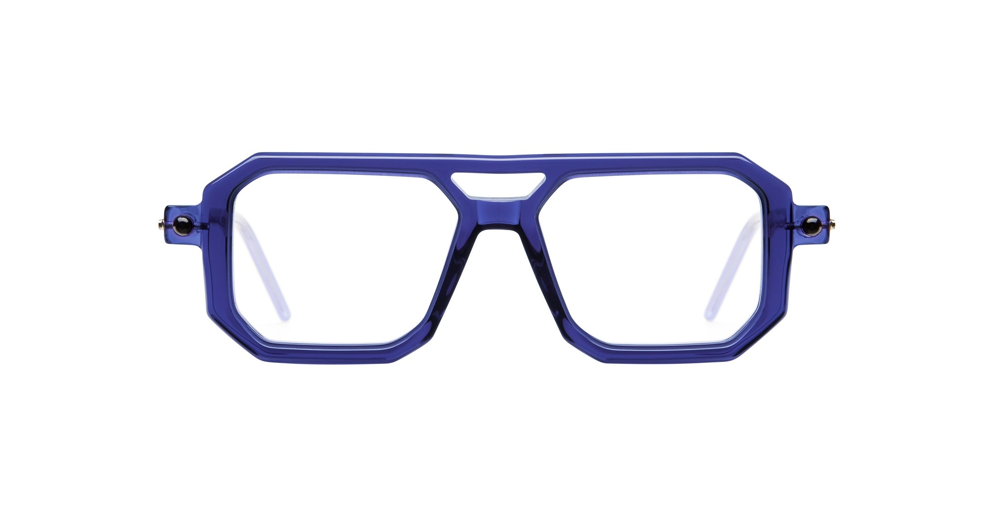 KUBORAUM P8 eyeglass frames with bold, thick blue rims and angular front, frontal view.