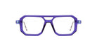 Kuboraum P8 eyeglasses by KUBORAUM feature purple geometric frames and clear lenses, displayed from a front-facing angle.