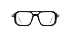 KUBORAUM P8 eyeglasses feature bold black geometric frames with clear lenses, front view.