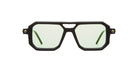 KUBORAUM P8 black geometric sunglasses with UV-protection green lenses, front angle.