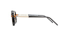 Side view of Kuboraum P8 eyeglasses showing black frames, silver temples, hinge details, and KUBORAUM logo on the arms.