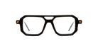 KUBORAUM P8 black geometric eyeglass frames with clear lenses, front view, designer eyeglasses by Kuboraum.