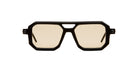 Kuboraum P8 sunglasses by KUBORAUM, black geometric frame with beige UV-protection lenses, shown from the front view.