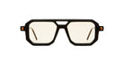 Kuboraum P8 black geometric blue light eyeglasses with lightly tinted lenses, front view.