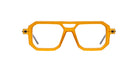 Kuboraum P8 eyeglasses by KUBORAUM, front view, bold orange geometric frames with clear lenses and an angular silhouette.