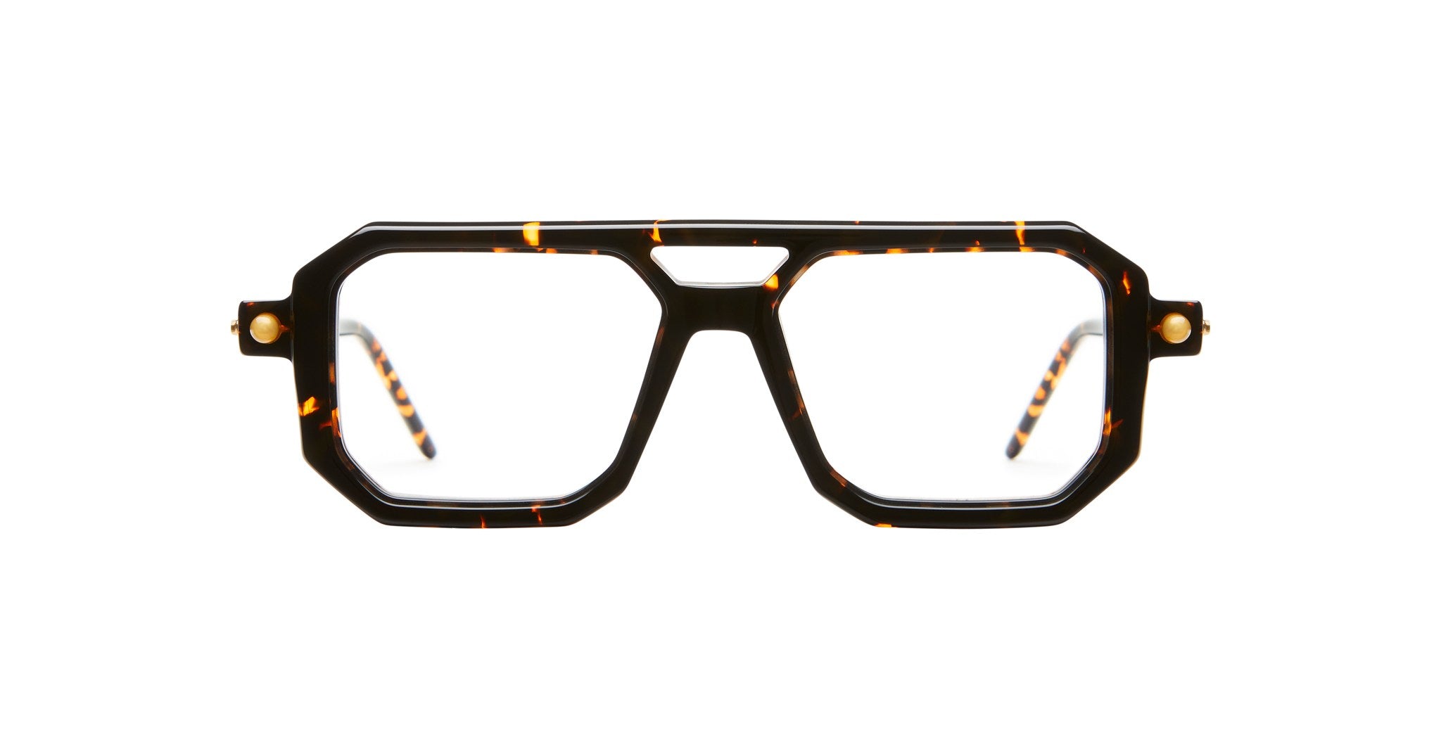 KUBORAUM P8 eyeglasses with thick rectangular tortoiseshell frames and clear lenses, front view.