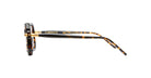 Side view of Kuboraum P8 eyeglasses in tortoiseshell with gold accents and KUBORAUM logo on the temple.