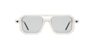 KUBORAUM P8 white geometric sunglasses with gray lenses, front view showing frame shape and lens color.