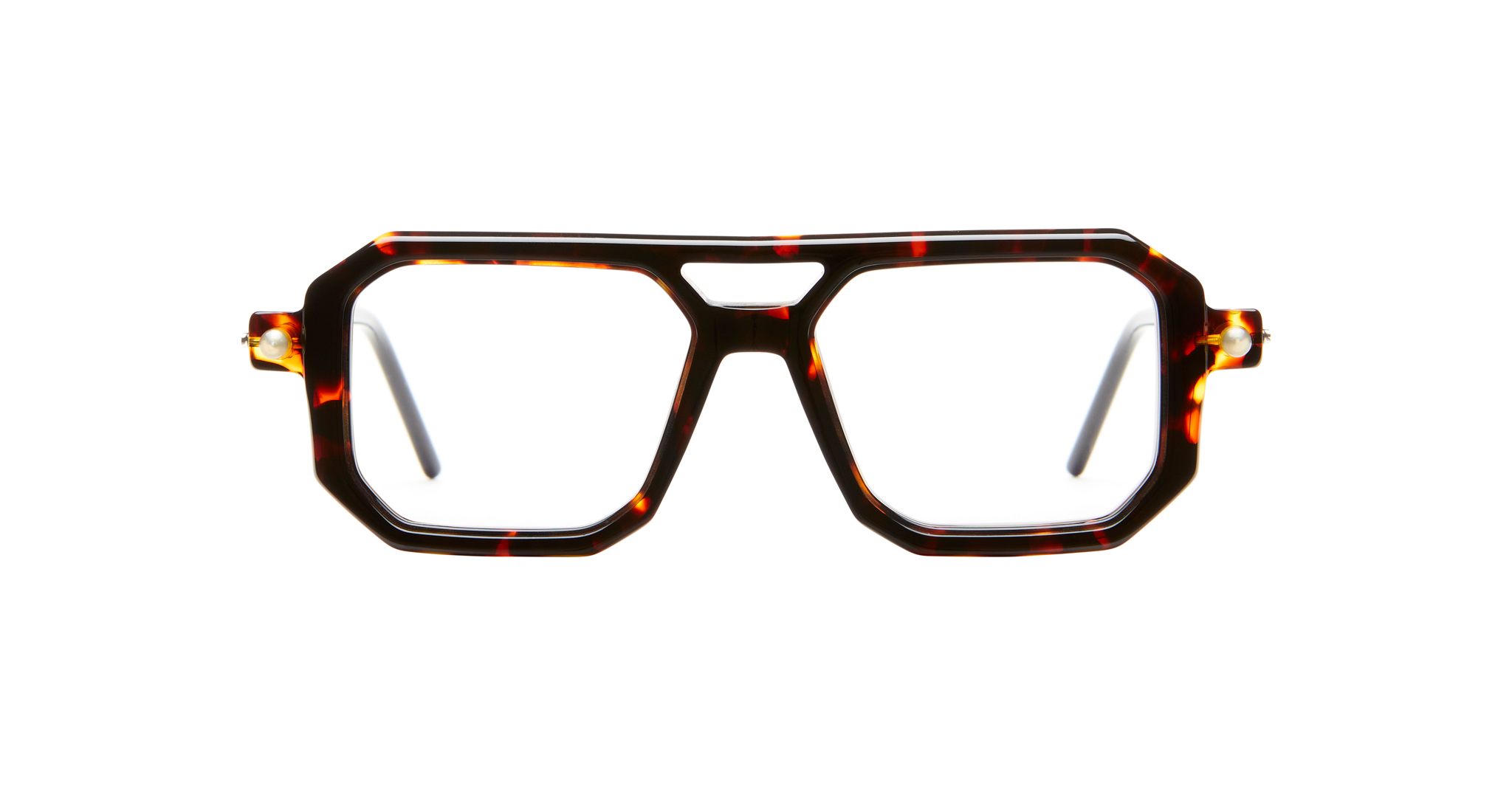 KUBORAUM Kuboraum P8 brown tortoiseshell oversized geometric eyeglasses with clear lenses, front view.