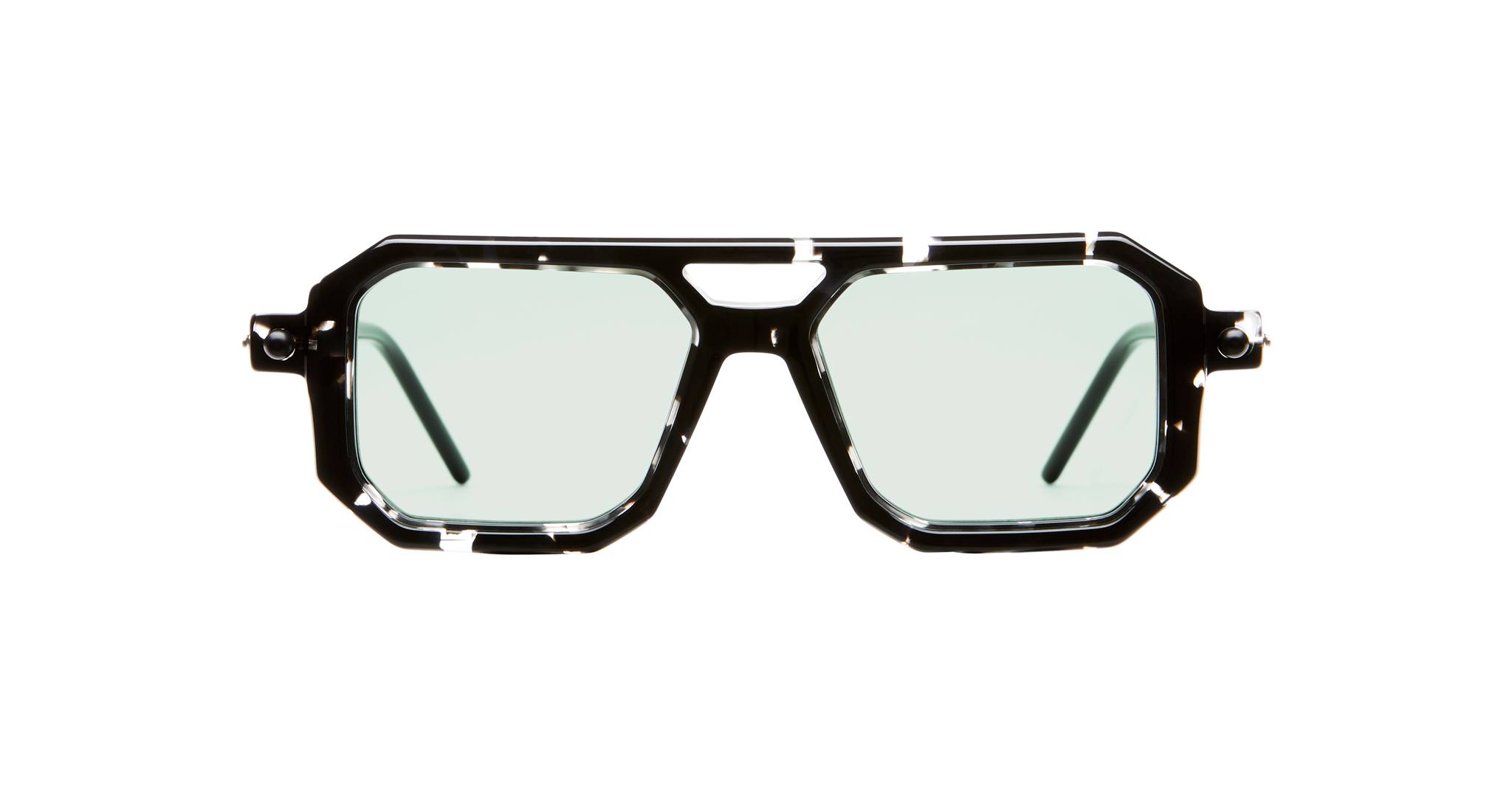Kuboraum P8 by KUBORAUM black geometric sunglasses with light tinted lenses, front view.