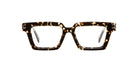 Kuboraum Q2 eyeglasses by KUBORAUM, rectangular shape, thick tortoiseshell frames, clear lenses, front view.