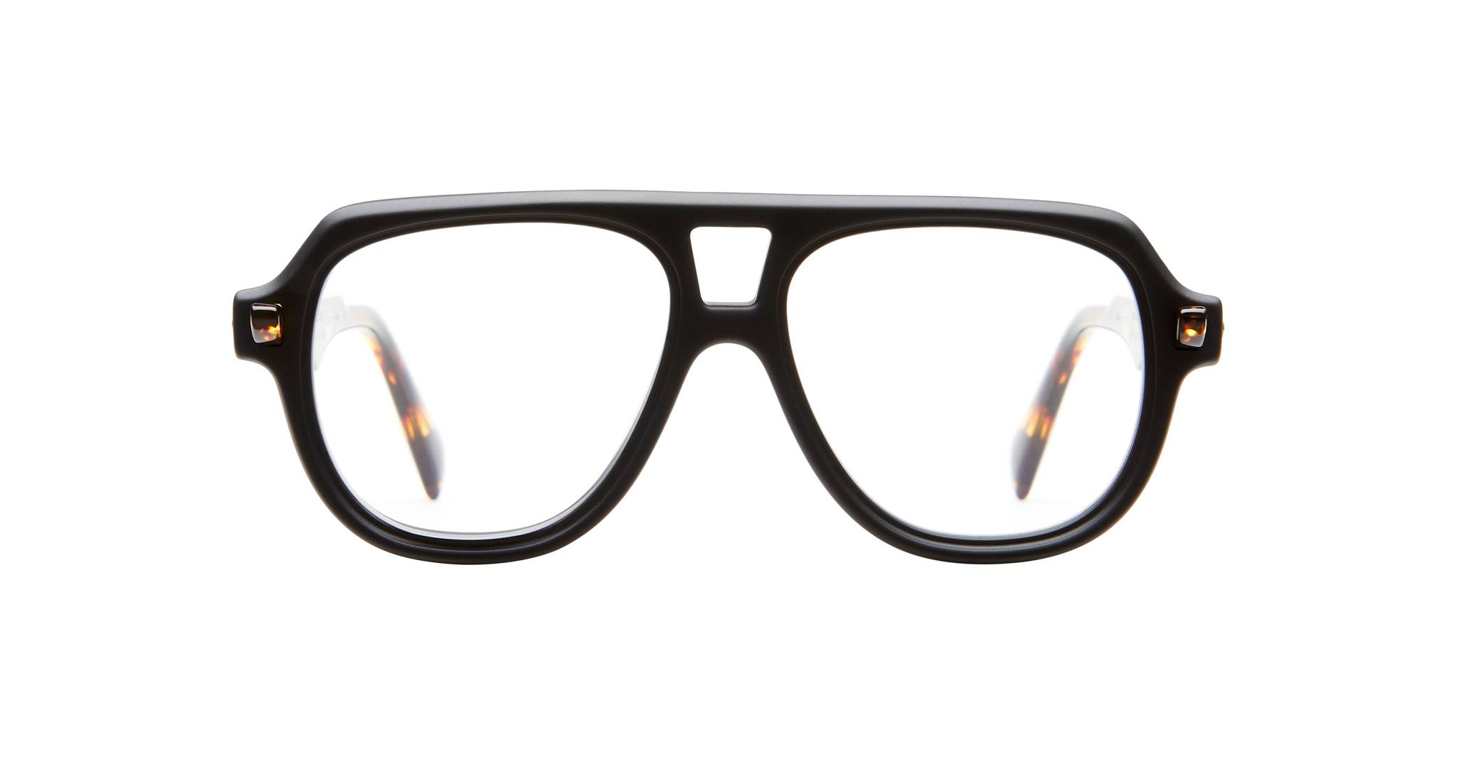 Kuboraum Q4 eyeglasses in black feature thick rims, a rectangular bridge, and slightly rounded lenses, shown from the front against a white background.