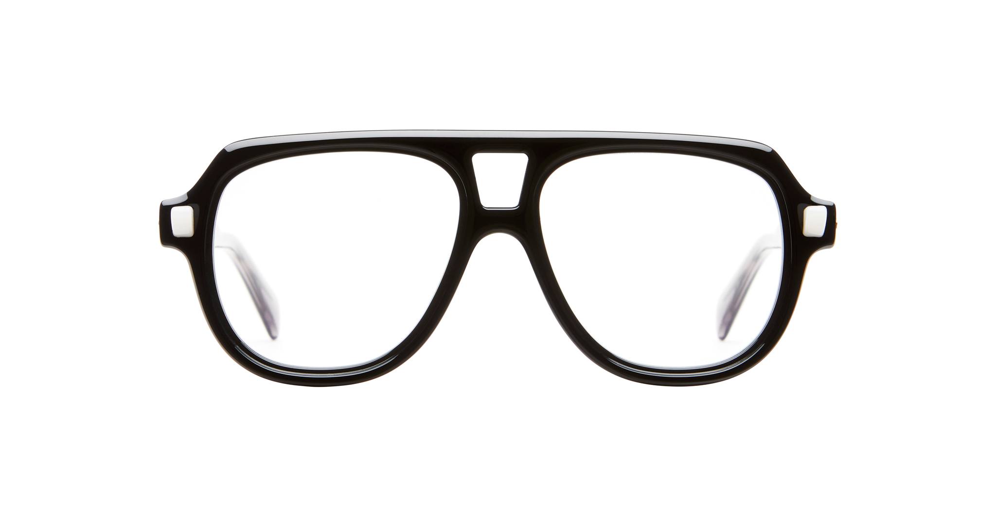 The Kuboraum Q4 features black, thick-rimmed eyeglasses with large rectangular lenses and a prominent double bridge, displayed against a white background.