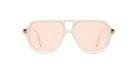 Front view of Kuboraum Q4 sunglasses featuring a white frame, wide bridge, and light pink tinted lenses, set against a plain white background.