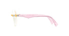 A side view of three pairs of Kuboraum Q4 eyeglasses with translucent pink arms and white frames, stacked horizontally against a white background.