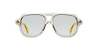 Kuboraum Q4 aviator sunglasses featuring clear frames, light gray lenses, and yellow temples, shown on a white background.
